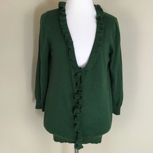 Ann Taylor Med Cardigan Sweater Green Ruffle